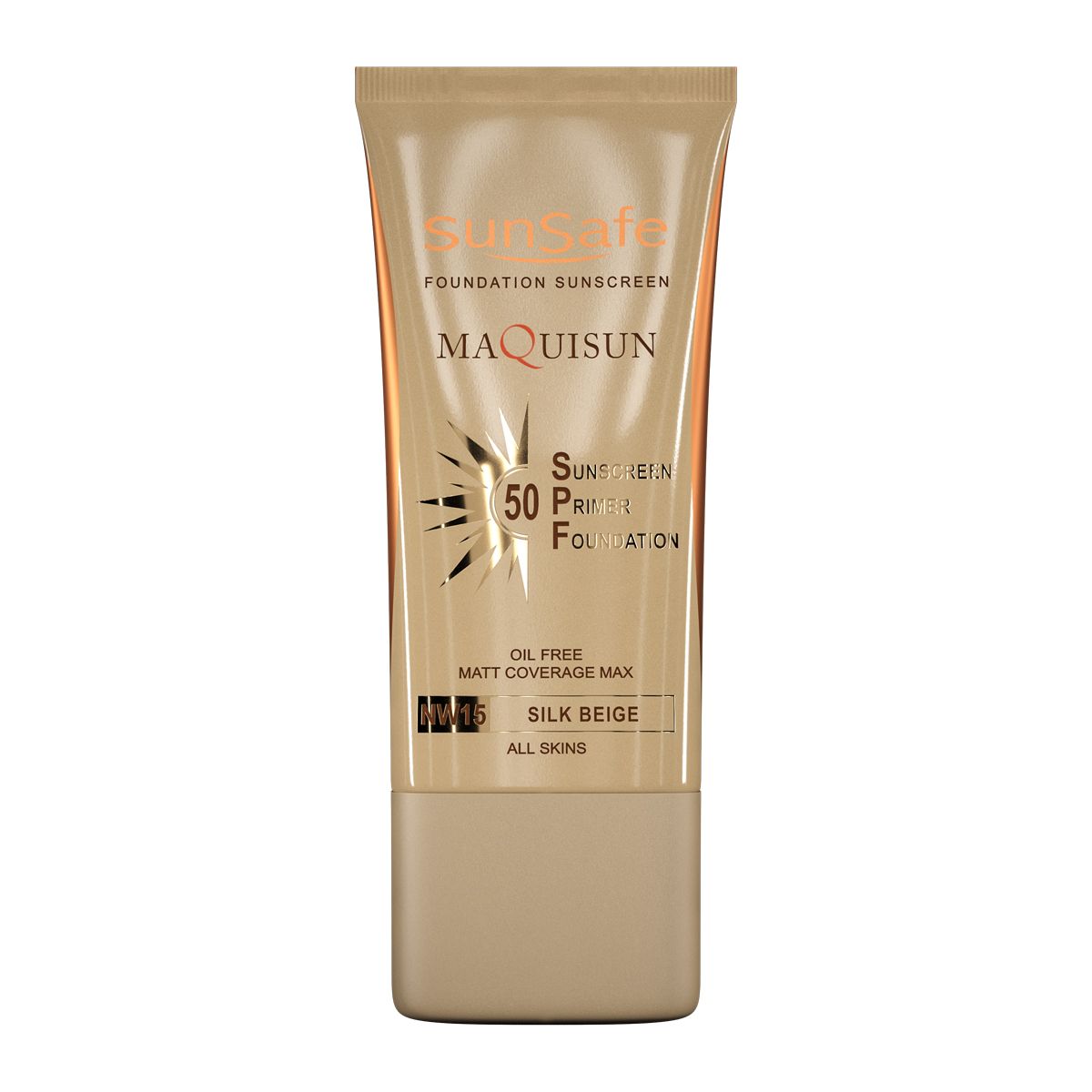 ضد آفتاب کرم پودری و پرایمری مکیسان SPF 50 سان سیف رنگ بژ ابریشمی