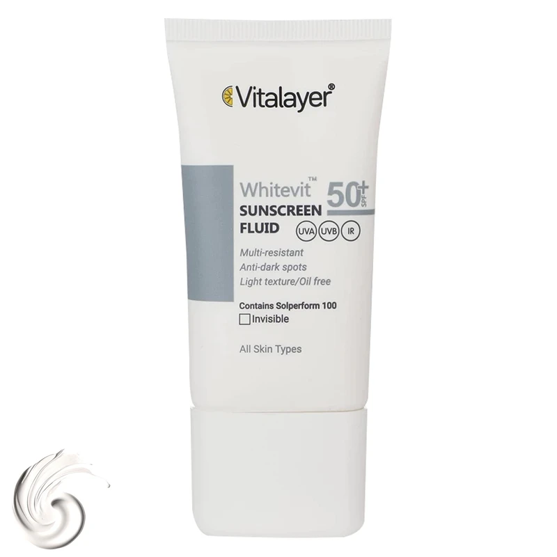 فلوئید ضد آفتاب ویتالیر مدل وایت ویت spf 50 بی رنگ